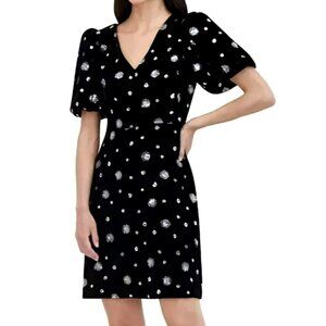 Eliza J Black Velvet Floral Sequins Puff Sleeve Mini Dress Size 10 NWT
